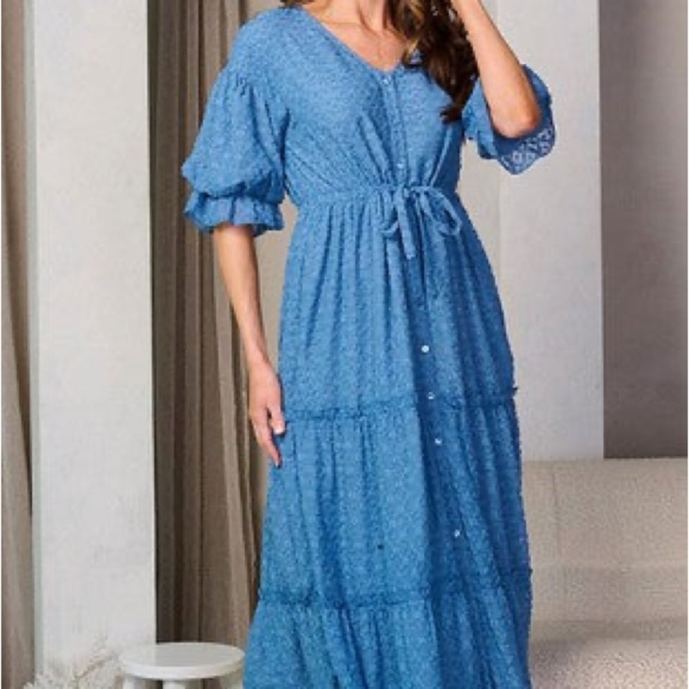 NWOT- Denim Blue Swiss Dot Dresssize Small but also fits Medium